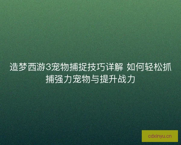 造梦西游3宠物捕捉技巧详解 如何轻松抓捕强力宠物与提升战力