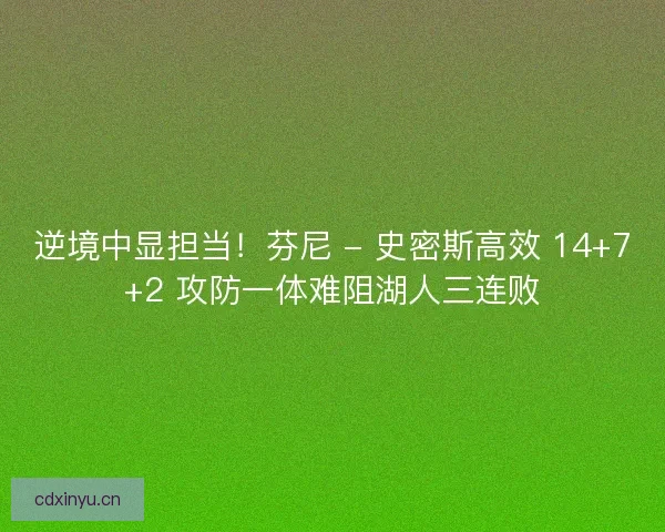 逆境中显担当！芬尼 - 史密斯高效 14+7+2 攻防一体难阻湖人三连败